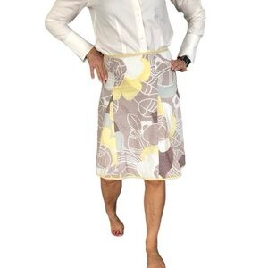 Bianca Nygard summer a-line skirt yellow beige white pattern fully lined size 6